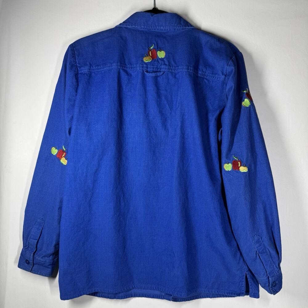 Quacker Factory Corduroy Button Up Apple Top Size M Teacher Embroidered Beaded - Picture 2 of 9